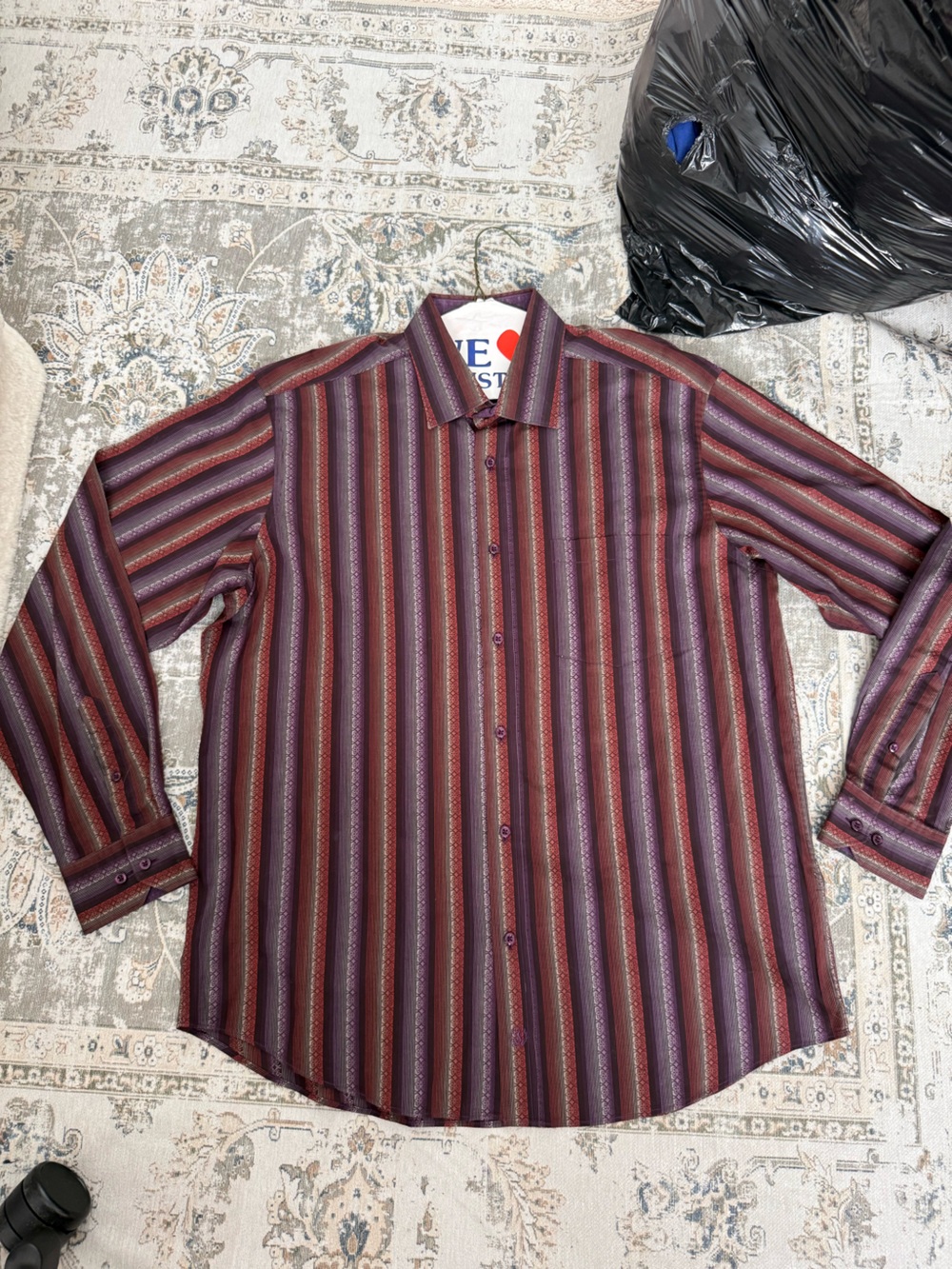 Bugatchi Men's Striped Dress Shirt - Burgundy & Purple